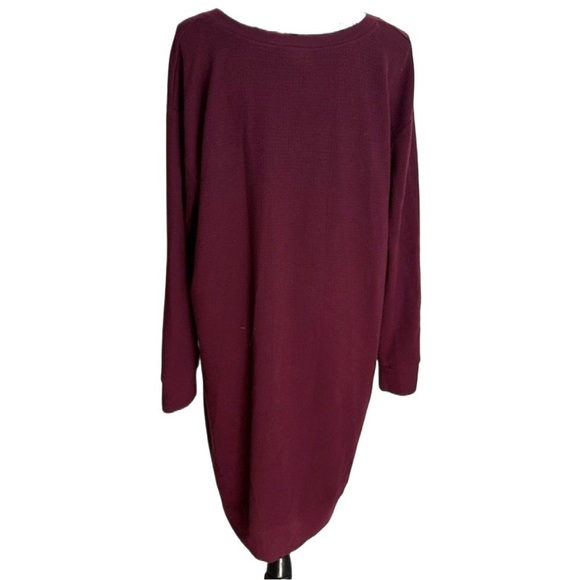 J Jill Shift Dress Burgundy Waffle Knit Zip Pockets V-Neck Long Sleeve, XL - Picture 4 of 9